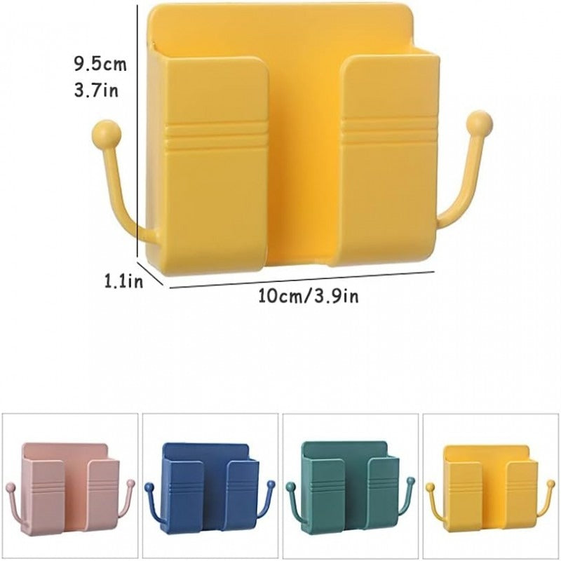 Wall Mount Phone Holder And Remote Control Stand With Hooks ( Random color )