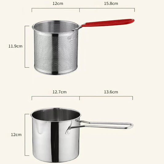Stainless Steel Deep Fryer Pot With Strainer – Heavy-duty Frying Pan For Home Kitchen Use – 1200ml Oil Capacity